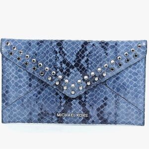 Michael Kors Jet Set Travel Jewel Large Envelope Clutch Denim Leather Wallet